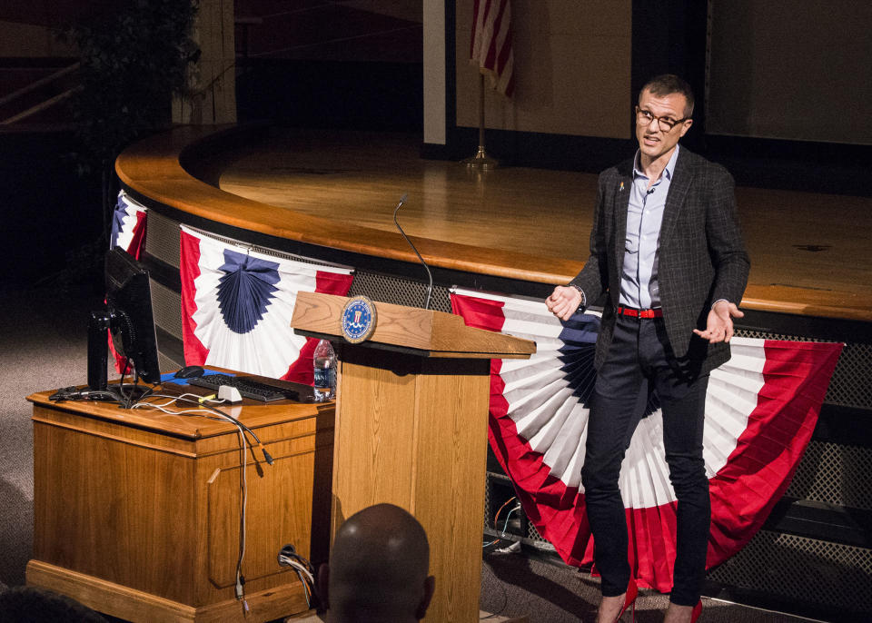 The author speaks to members of the FBI's Criminal Justice Information Services Division during a LGBTA Special Emphasis Program on June 9, 2017. His keynote talk was titled "How You Approach the 'Other' Is How You Approach Life." (Photo: Courtesy of Stan Maszczak)