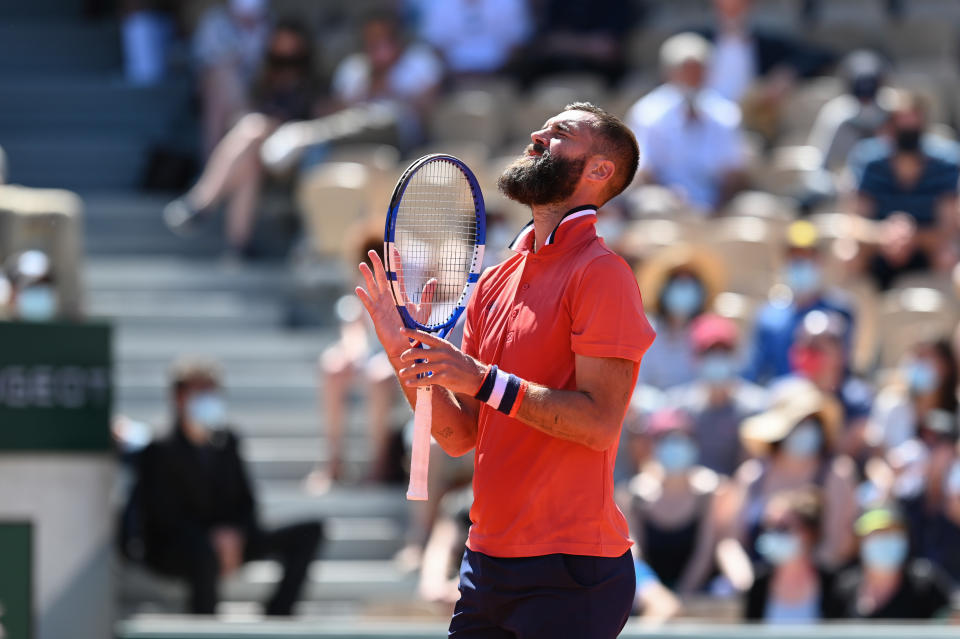 Benoit Paire (pictured) becomes frustrated during his French Open match.