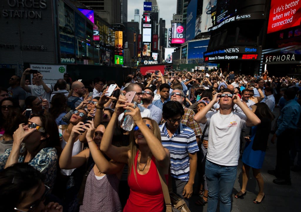 The rare celestial event, where the moon will pass between the sun and the earth, will start around 2 p.m. in the City That Never Sleeps and last until about 4 p.m. AP