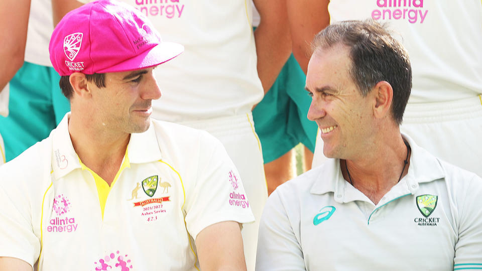 Seen left, Australia captain Pat Cummins alongside former coach Justin Langer.