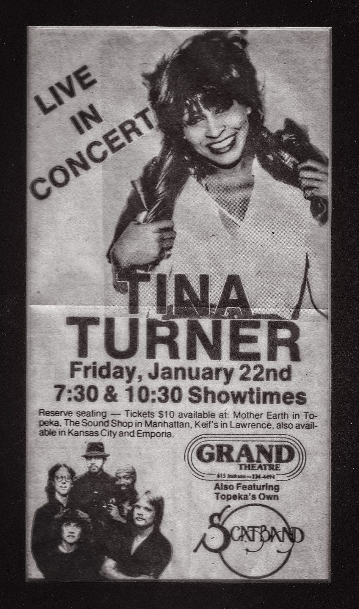 This poster advertised a Jan. 22, 1982, performance in Topeka by rock star Tina Turner.