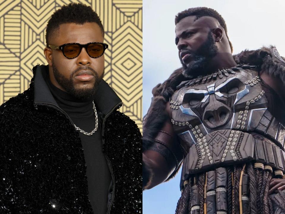 Winston Duke and his character M'Baku in "Black Panther: Wakanda Forever."