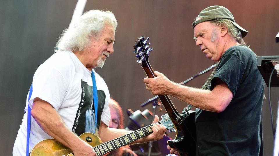 PHOTO: Frank Sampedro and Neil Young of Neil Young and Crazy Horse perform on stage at British Summer Time Festival at Hyde Park on July 12, 2014 in London. (Gus Stewart/Redferns via Getty Images, FILE)