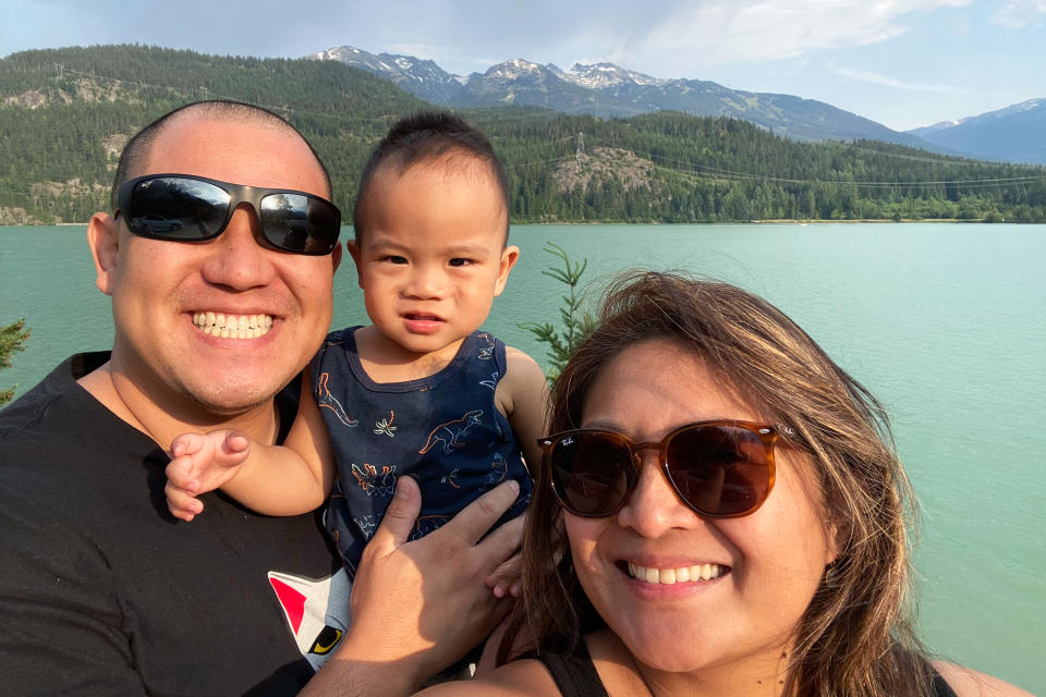 Debbie Arellano with her husband Brandon and their son Bayani. The family is currently displaced due to the fires in Lahaina, along with many other Filipinos in the area. Courtesy Debbie Arellano.‌‌‌‌ (Courtesy Debbie Arellano)