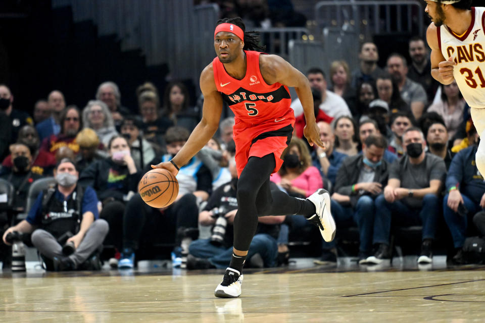 Precious Achiuwa, pictured here in action for the Toronto Raptors against the Cleveland Cavaliers.