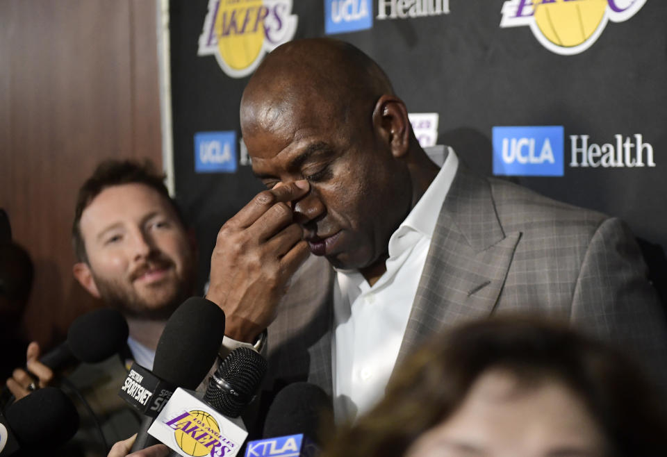 The Lakers have had a rough few months, and fans are so upset that they staged a protest in front of the Staples Center. (AP Photo/Mark J. Terrill)