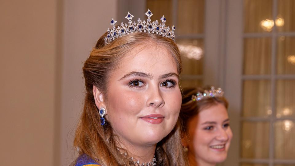 Princess Catharina-Amalia in blue dress and sapphire tiara