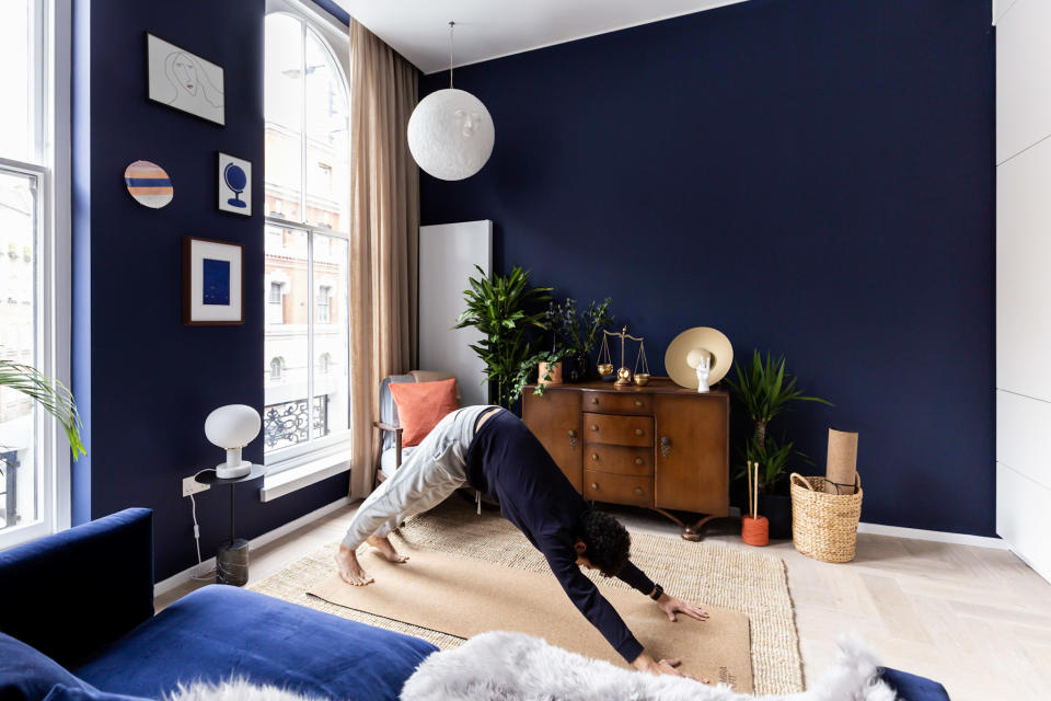 The Zed Rooms’ living space comes with yoga mats to help guests wind down before bed [Photo: Billy Bolton]