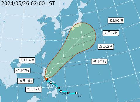準颱風艾維尼將生成，路徑潛勢圖一覽。（圖／氣象署）