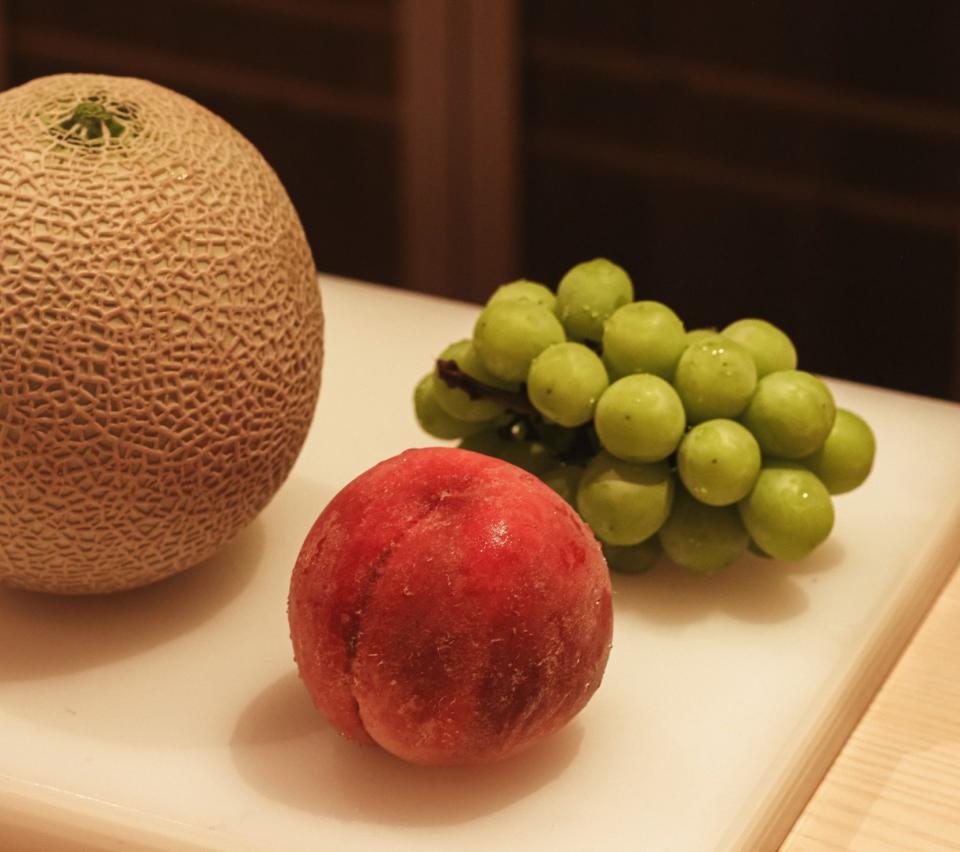 Seasonal fruits at Sushi Kanesaka, including the luxurious Crown musk melon