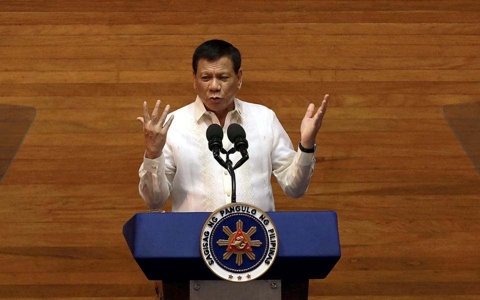 Philippine President Rodrigo Duterte delivers his State of the Nation Address earlier this week  - Credit: Barcroft Images