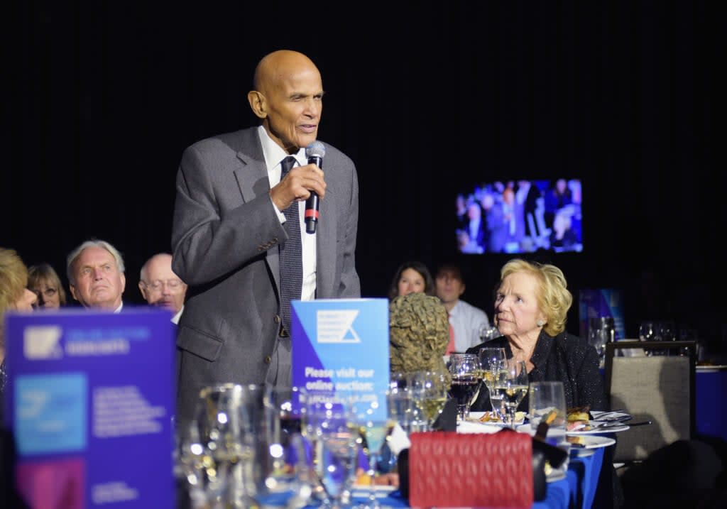 Honoree Harry Belafonte speaks as Ethel Kennedy looks on during Robert F. Kennedy Human Rights Hosts Annual Ripple Of Hope Awards Dinner on December 13, 2017 in New York City. (Photo by Jason Kempin/Getty Images for Ripple Of Hope Awards)