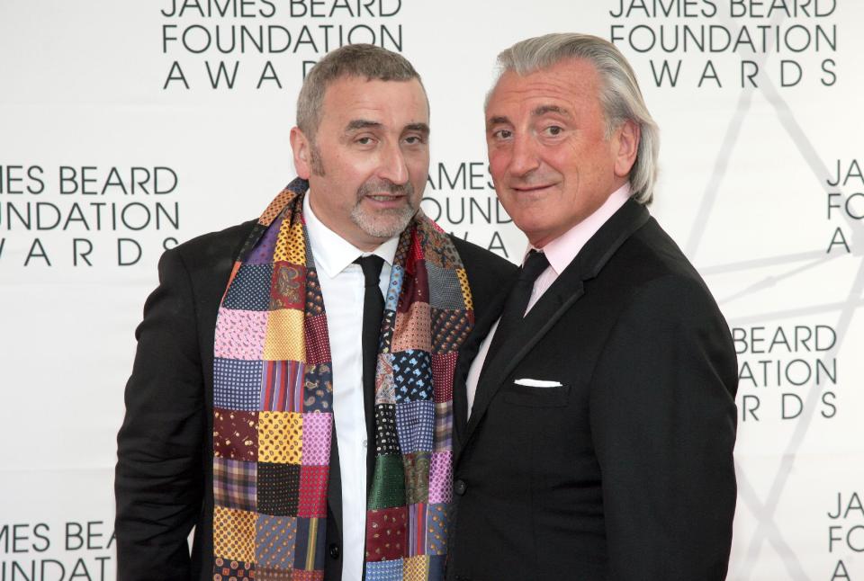 Restauranteurs Cesare Casella, left, and Julian Niccolini, arrive at the James Beard Foundation Awards Gala on Monday, May 6, 2013, in New York. (Photo by Andy Kropa/Invision/AP)