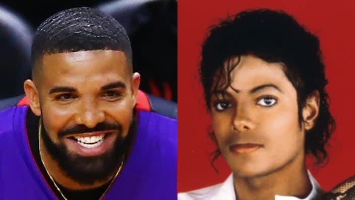 Rap star Drake (left) and the late, great Michael Jackson (right) have been the subjects of comparison, for some reason. (Photos: Vaughn Ridley/Getty Images and Liaison)