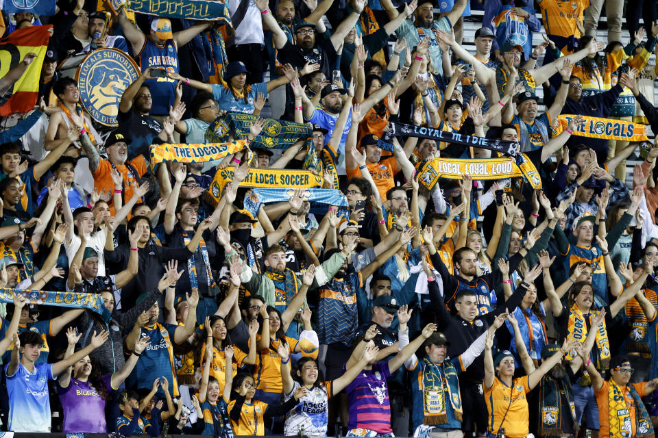 Fans react after the San Diego Loyal's 4-3 loss to Phoenix Rising FC at a USL soccer match on Sunday, Oct. 22, 2023 in San Diego. (K.C. Alfred /The San Diego Union-Tribune via AP)