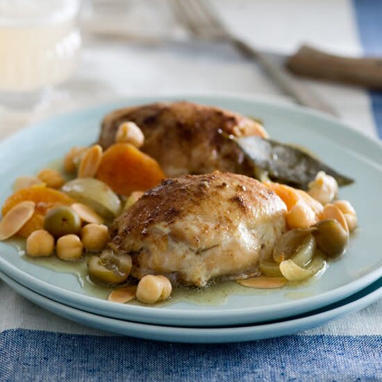 Slow Cooker Moroccan Chicken with Apricots, Olives and Almonds