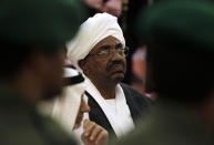 FILE - In this Oct. 25, 2011 file photo, Sudanese President Omar al-Bashir attends the funeral of Saudi Crown Prince Sultan bin Abdul-Aziz Al Saud, in Riyadh, Saudi Arabia. In Jan. 2019, with violent anti-government protests into their fourth week, Sudan appears headed toward political paralysis, with drawn out unrest across much of the country and a fractured opposition without a clear idea of what to do if their wish to see the country’s leader of 29 years go comes true. (AP Photo/Hassan Ammar, File)