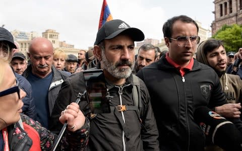 Armenia's anti-government protest leader Nikol Pashinyan met with Prime Minister Serzh Sarkisian - Credit: KAREN MINASYAN/AFP/Getty Images