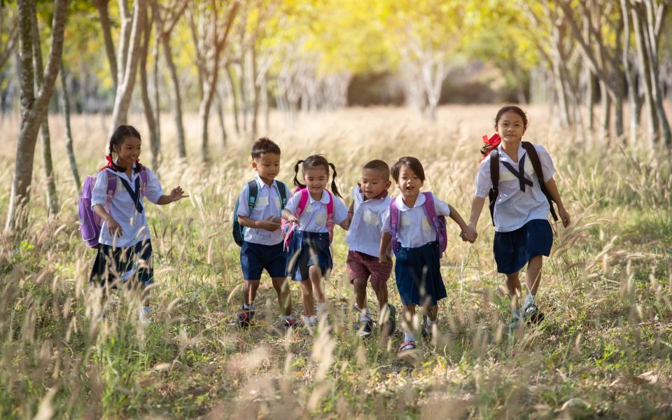 A group of children and students