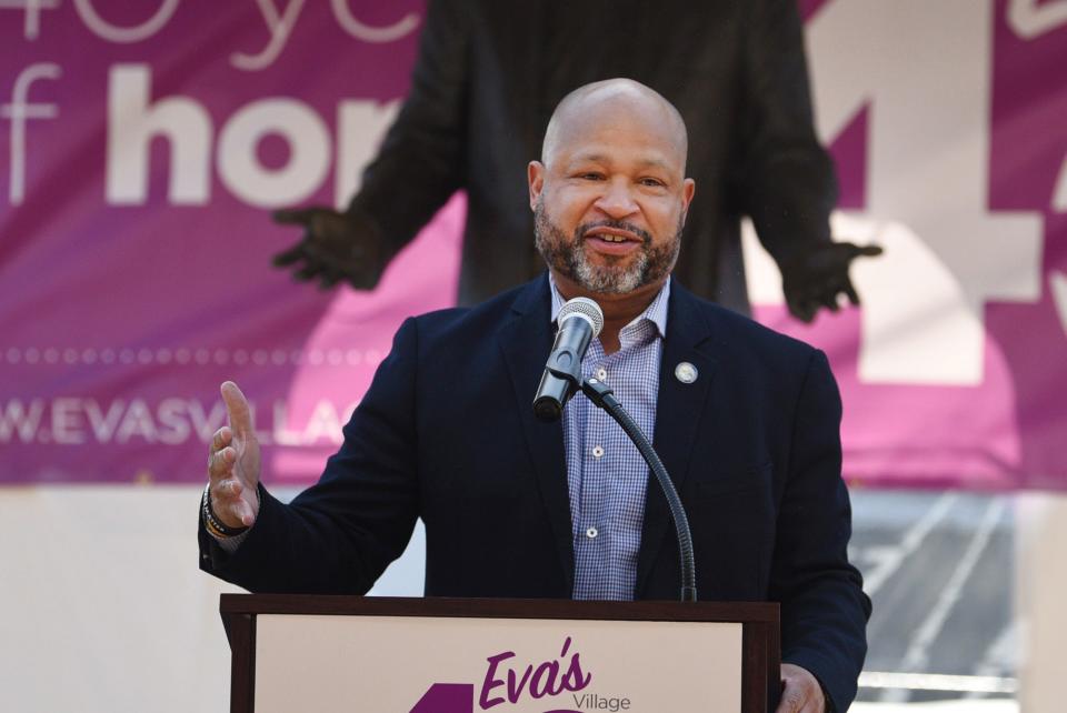 Assemblyman Benjie E. Wimberly speaks during the Eva's Village 40th Anniversary Celebration in Paterson, NJ on Sunday, April 24, 2022.