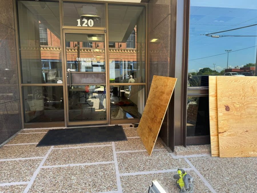 A window at the First Lockhart National Bank got broken after a deer jumped through the glass. (Photo Courtesy: Michelle Harmon)