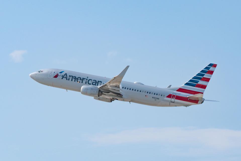 American Airlines Boeing 737-823 takes off at Los Angeles international Airport on July 30, 2022 in Los Angeles, California