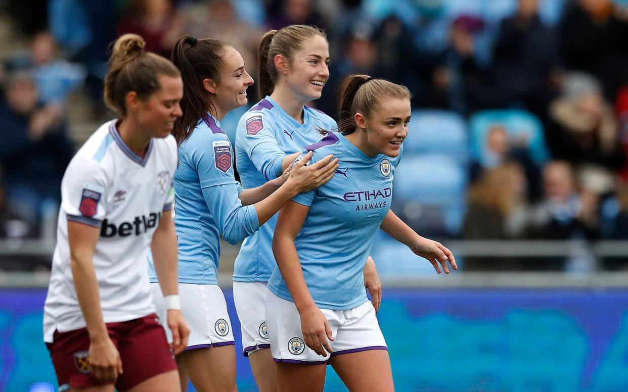 Georgia Stanway celebrates scoring Manchester City's second but her day would end in disappointment - PA