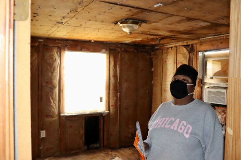 Maria Populis discusses the obstacles she’s encountered trying to return to her home, which she had to abandon after Hurricane Ida. She is living currently with family in LaPlace, Louisiana. (Adam Mahoney/Capital B)