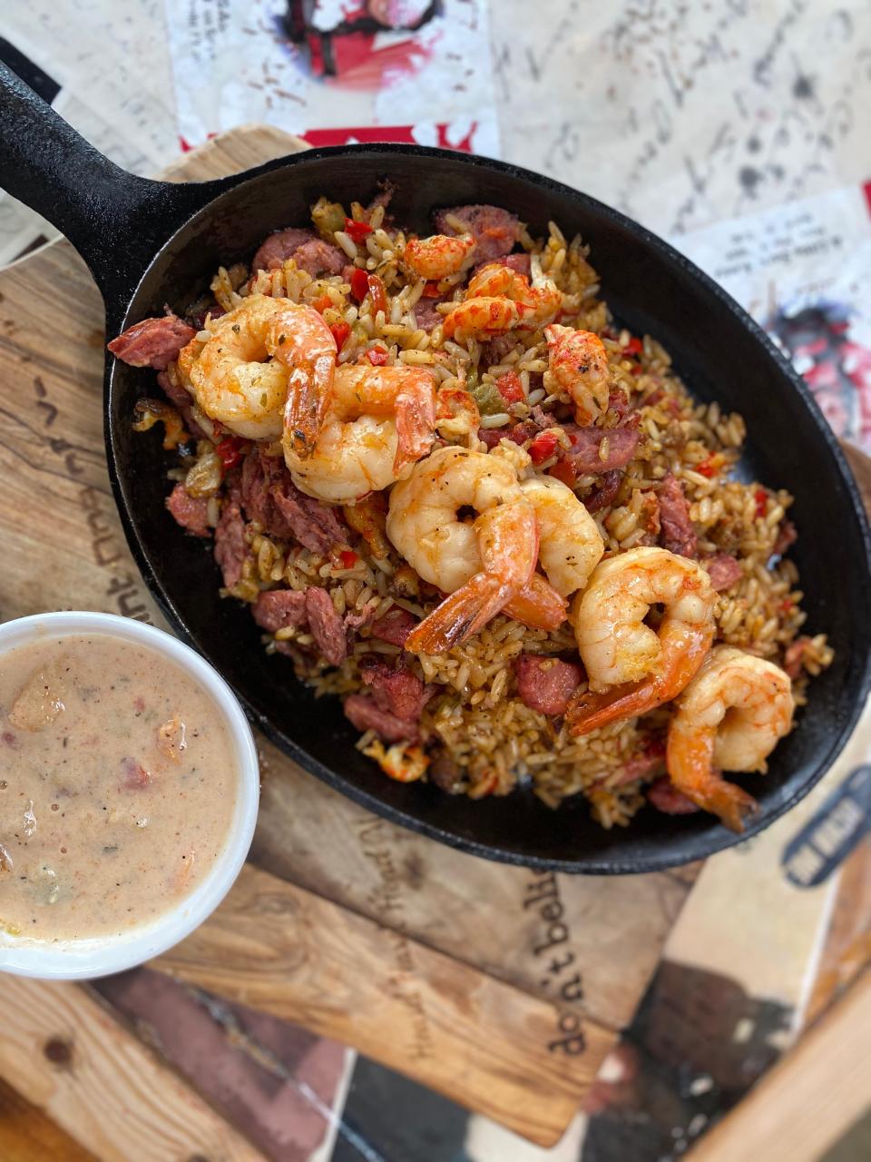 Sizzling Jambalaya Stuffed Catfish at Chef Tam's Underground Cafe in Downtown Memphis.