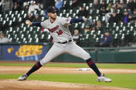 Minnesota Twins starting pitcher Bailey Ober delivers during the first inning of a baseball game against the Chicago White Sox Monday, Oct. 3, 2022, in Chicago. (AP Photo/Charles Rex Arbogast)