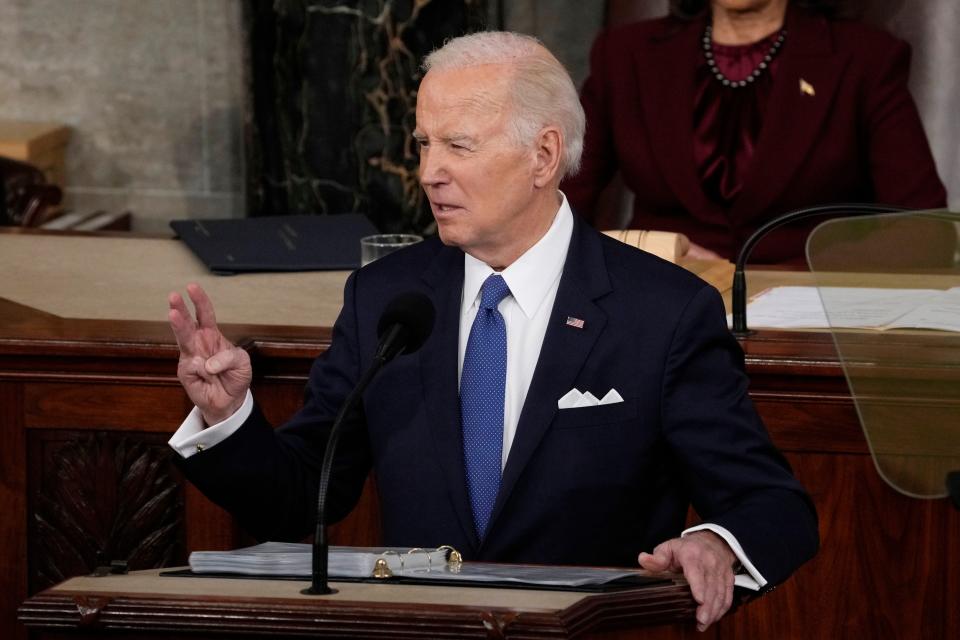 President Joe Biden speaks during the 2023 State of the Union address from the House chamber of the United States Capitol in Washington. Biden is set to deliver the final State of the Union of his term Thursday.