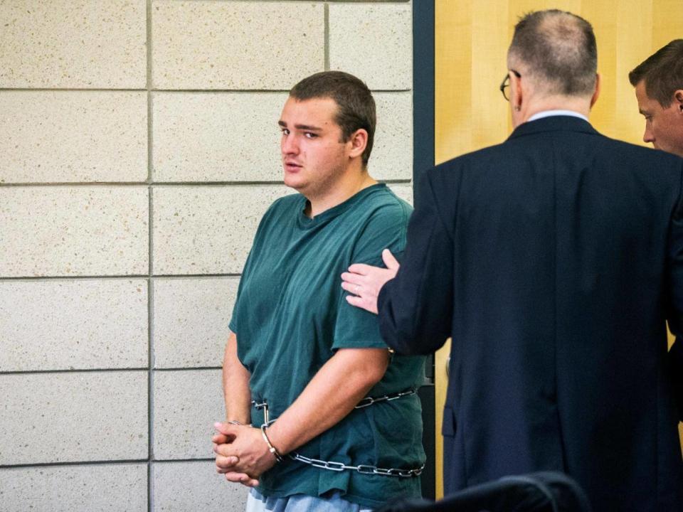 Collin Daniel Richards makes his initial court appearance after being charged with the murder (AP)