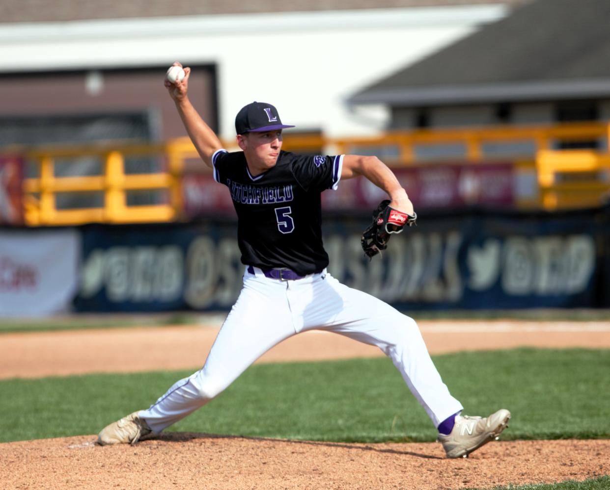 Litchfield's Tate Dobrinich pitches against Springfield High during a nonconference baseball game at Robin Roberts Stadium on Tuesday, April 30, 2024. The Senators won 6-1.