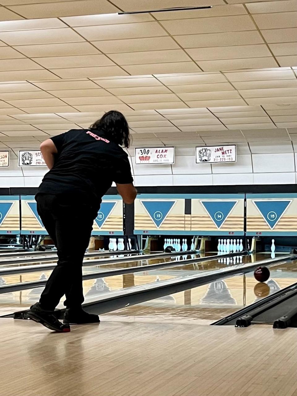 Marion Harding's Cameron Rayner watches a shot during a boys bowling match against River Valley earlier this season at Cooper's Bowl.