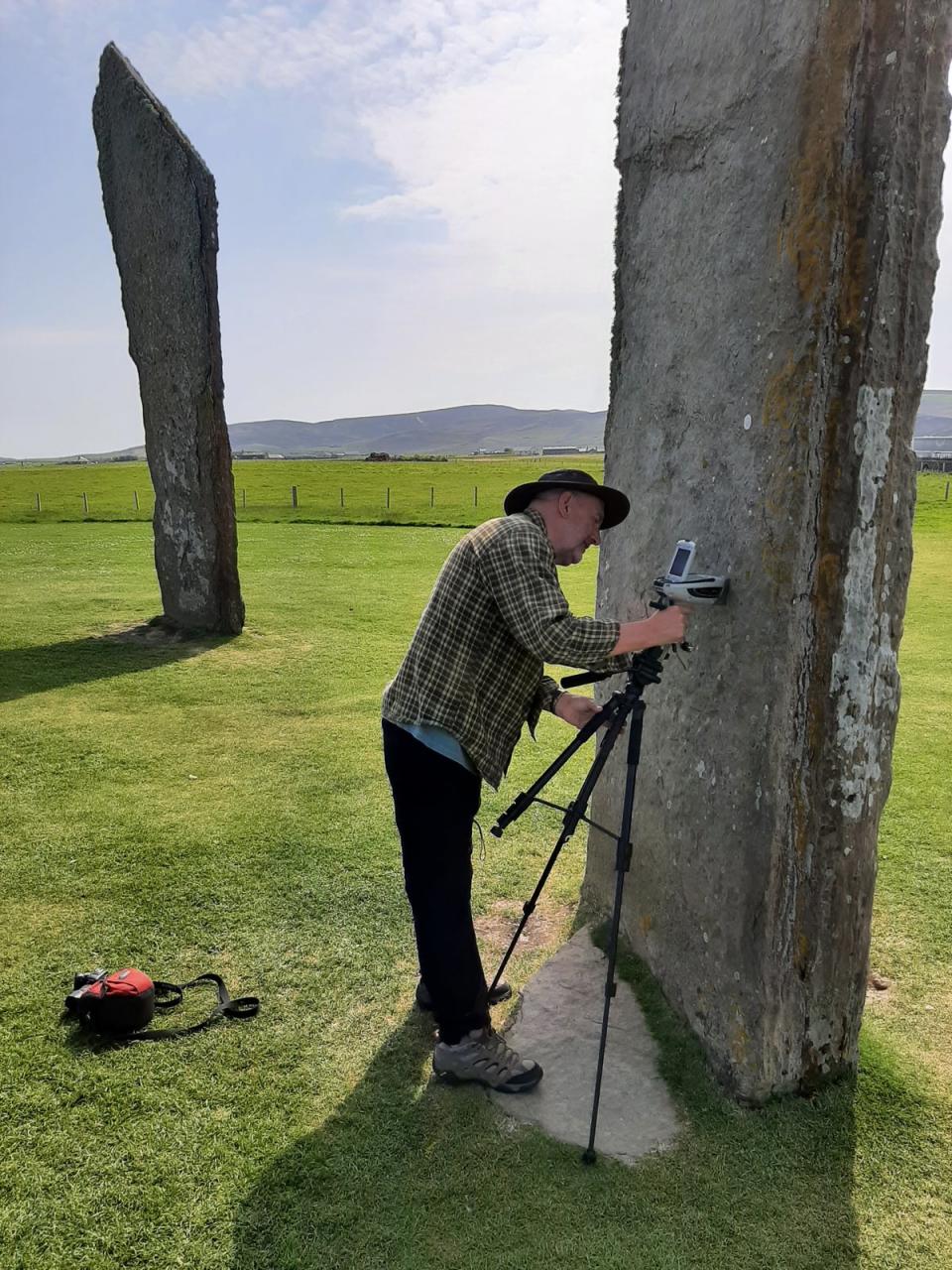 Geologist Nick Pearce from the University of Aberystwyth analyses Neolithic standing stones on Orkney (Prof. Richard Bevins, University of Aberystwyth)