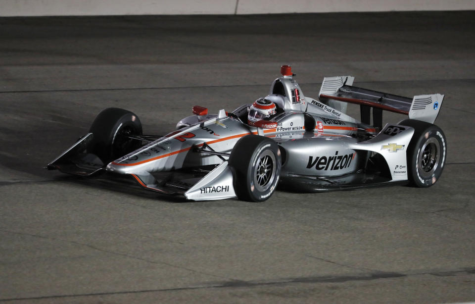 Will Power races his car during the IndyCar Series auto race Saturday, July 20, 2019, at Iowa Speedway in Newton, Iowa. (AP Photo/Charlie Neibergall)