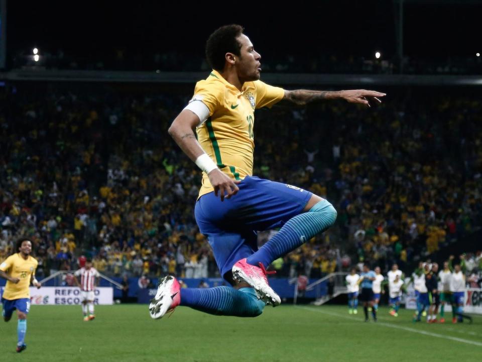 Brazil's forward Neymar celebrates during their 2018 FIFA World Cup qualifier football match against Paraguay in Sao Paulo (Getty)