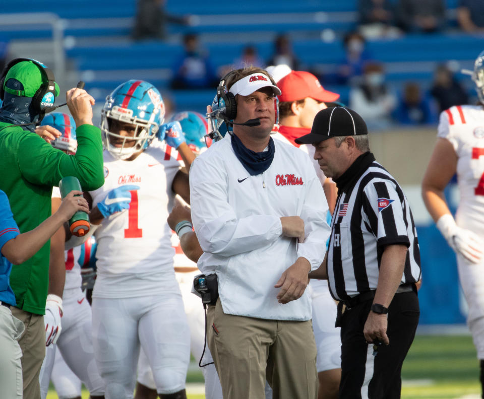 Ole Miss coach Lane Kiffin stands on the sideline during a game against Kentucky on Oct. 3. (Mark Cornelison/Collegiate Images/Getty Images)