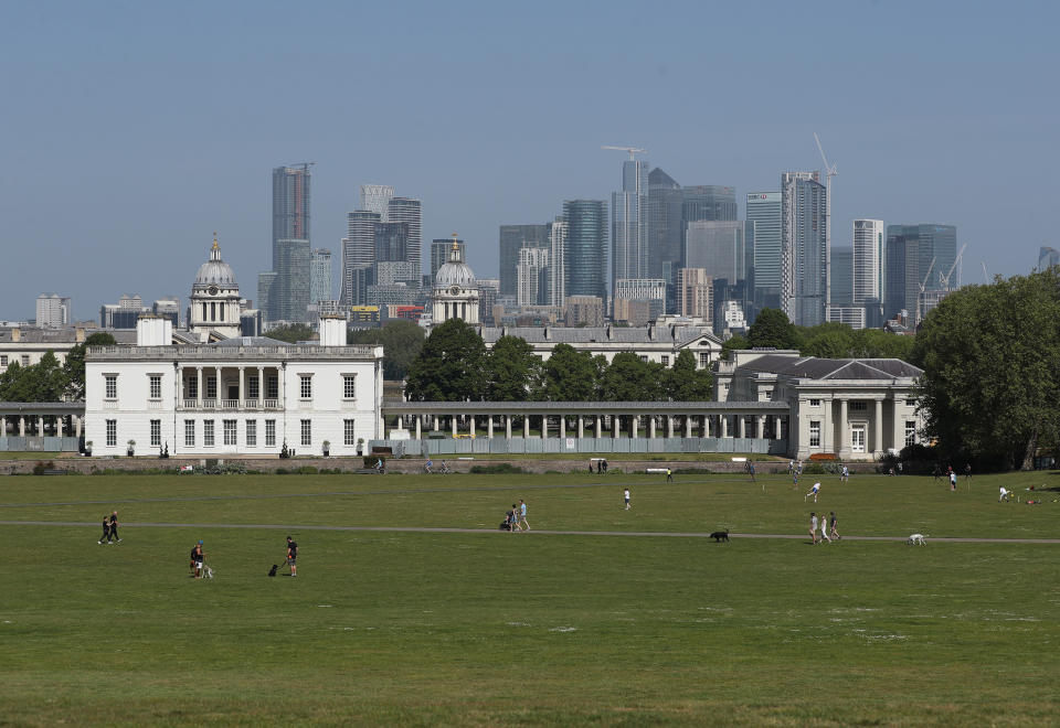 People enjoying the warm weather in Greenwich Park, London, as the UK continues in lockdown to help curb the spread of the coronavirus. (Photo by Yui Mok/PA Images via Getty Images)