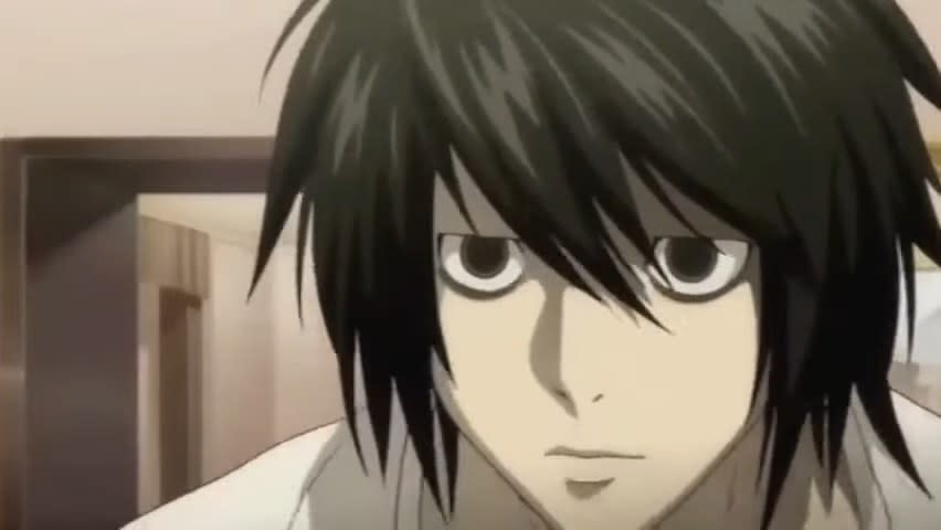 Close-up of L in "Death Note"