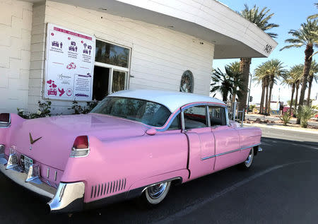 A pink Cadillac waits to take a couple through the drive-through wedding bay at A Wedding Chapel in Las Vegas, Nevada, U.S., October 2, 2017. REUTERS/Sharon Bernstein