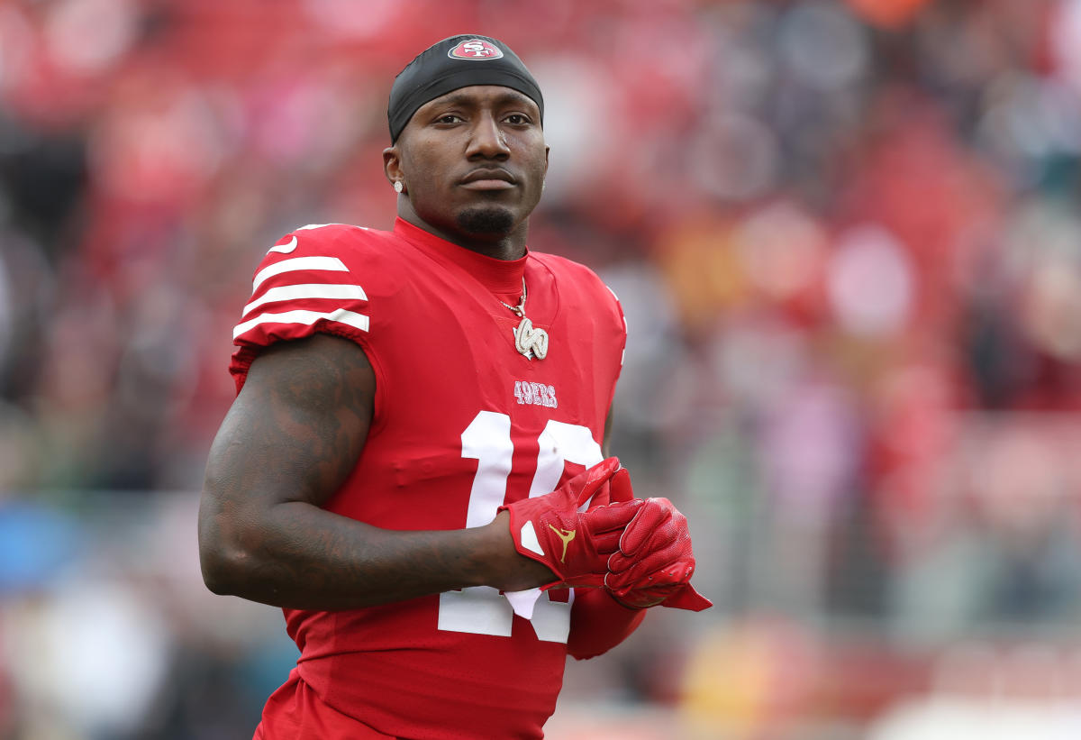 Deebo Samuel of the San Francisco 49ers reacts after a play against News  Photo - Getty Images