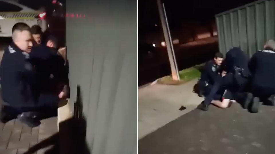 South Australia Police officers are seen in a video appearing to pin down and hit an Indigenous man.