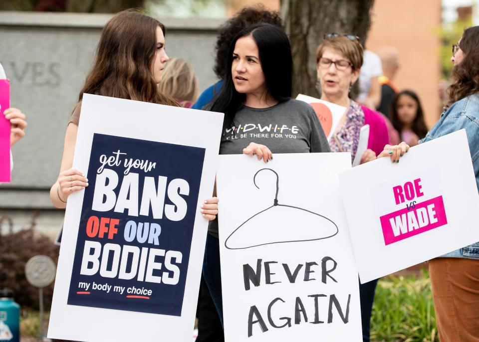 Kaitlyn Kershaw, left, 16, of Solebury, stands with her mom, Erin Kershaw, at a rally the two organized in downtown Doylestown Borough calling for the protection of abortion rights, on Tuesday, May 3, 2022. "I believe women like me and future generations should have the right to safe abortions and should choose for their bodies," said Kaitlyn Kershaw.