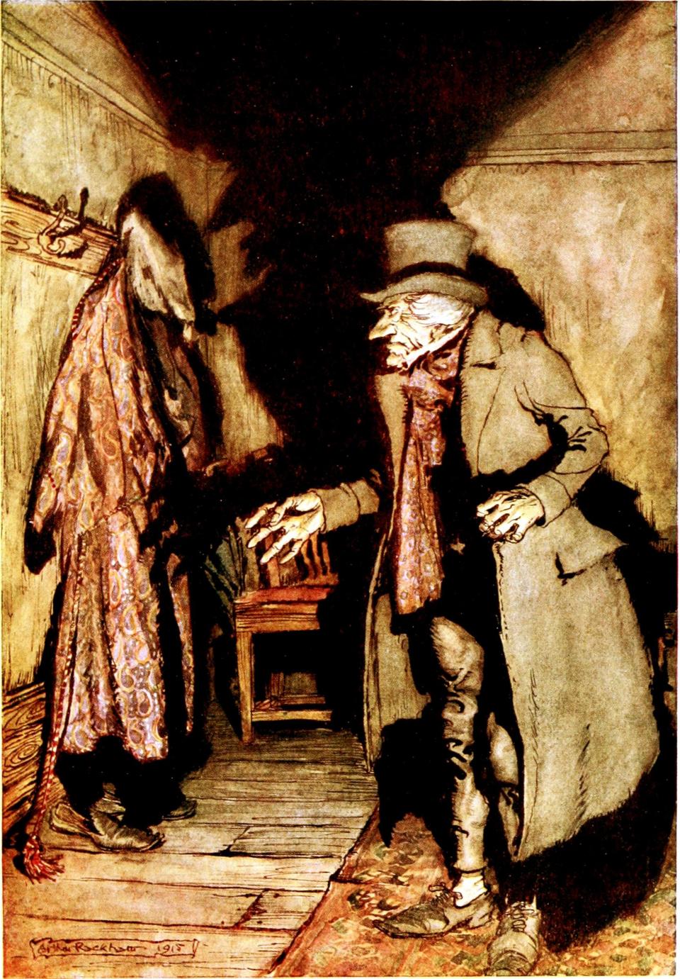 Illustration of Ebenezer Scrooge from the 1915 edition of “A Christmas Carol.” | Arthur Rackham, Wikimedia Commons