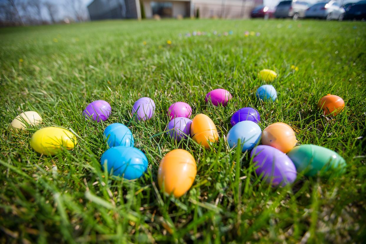 Eggs waiting to be picked up during an egg hunt on April 15, 2017. Tribune Photo/MICHAEL CATERINA