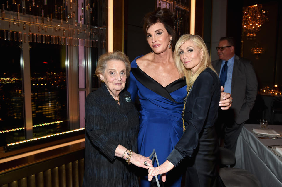NEW YORK, NY - NOVEMBER 09:    (L-R) Madeline Albright, Caitlyn Jenner and Judith Light attend the 2015 Glamour Women of The Year Awards dinner hosted by Cindi Leive at The Rainbow Room on November 9, 2015 in New York City.  (Photo by Jamie McCarthy/Getty Images for Glamour)