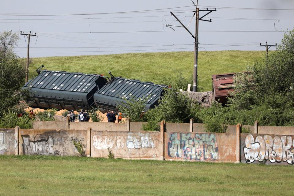 Wagons were derailed following the freight train accident in the Simferopol District (REUTERS)