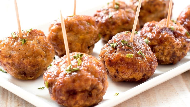 Appetizer meatballs with toothpicks 