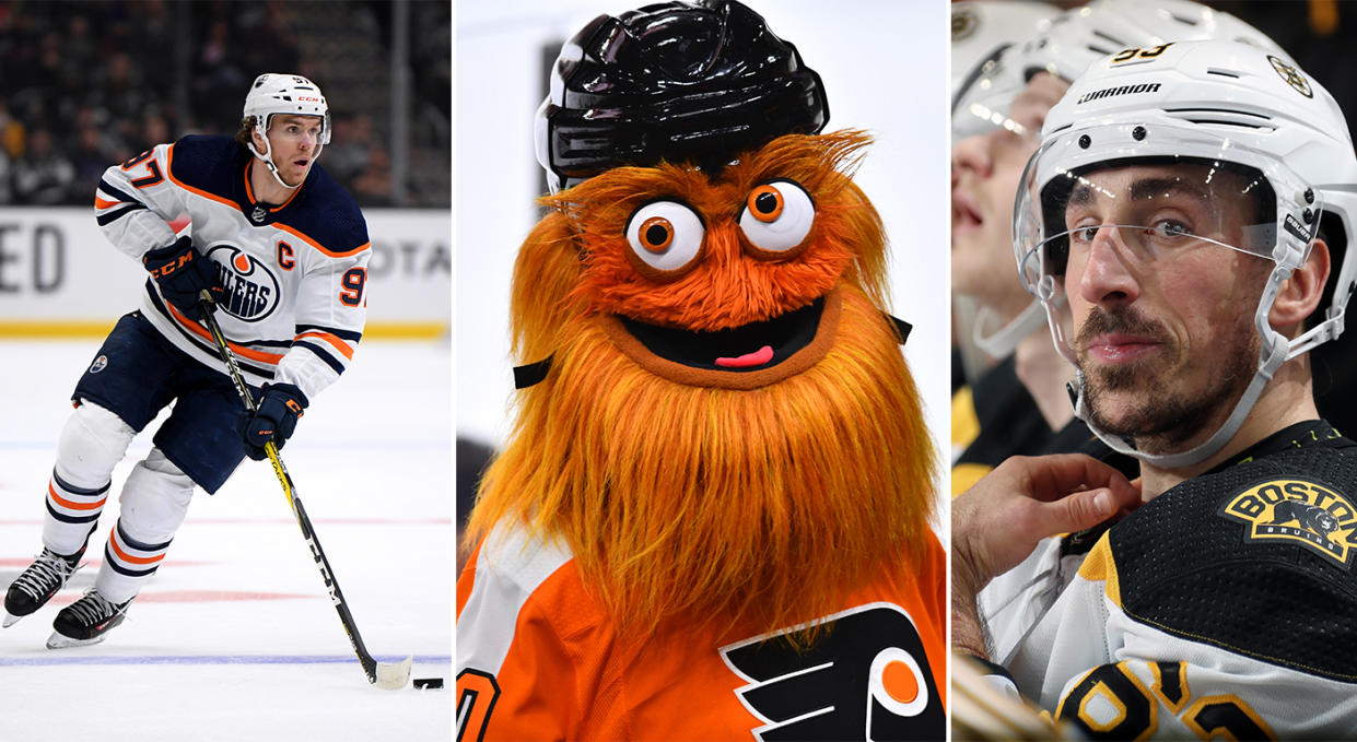 Connor McDavid, Gritty and Brad Marchand were just some of the many characters that made a splash in the 2019-20 NHLPA Player Poll. (Getty Images)